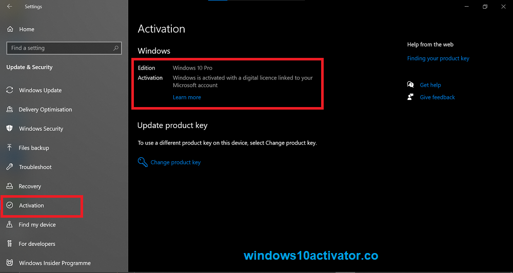 Windows Activation Settings