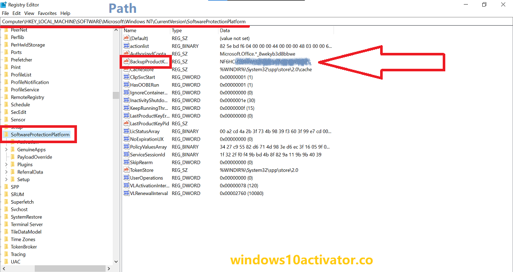 product key in registry editor