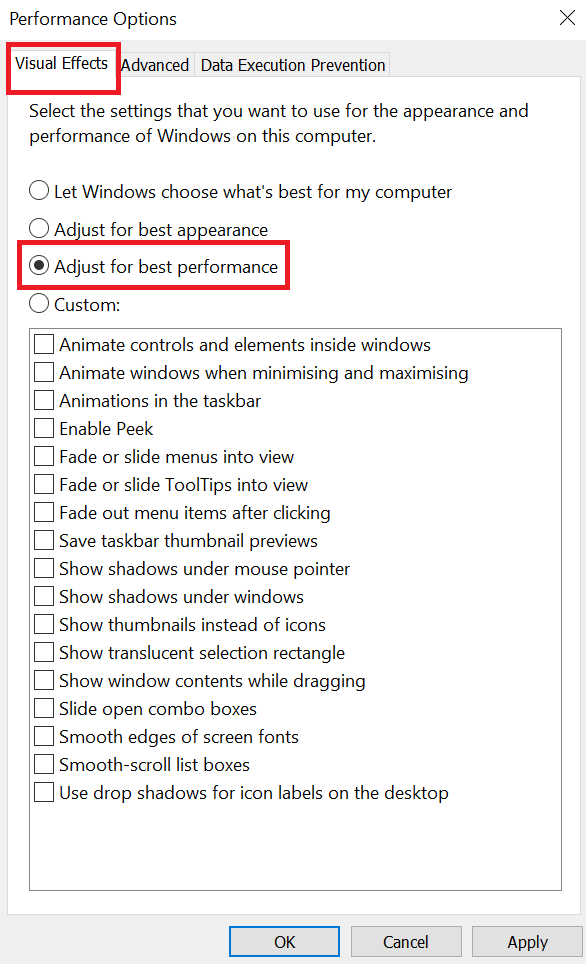 Adjust for best performance settings