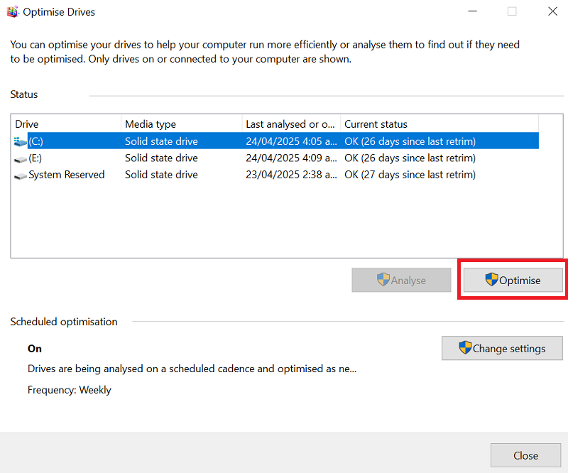 Defragment and Optimize Drives