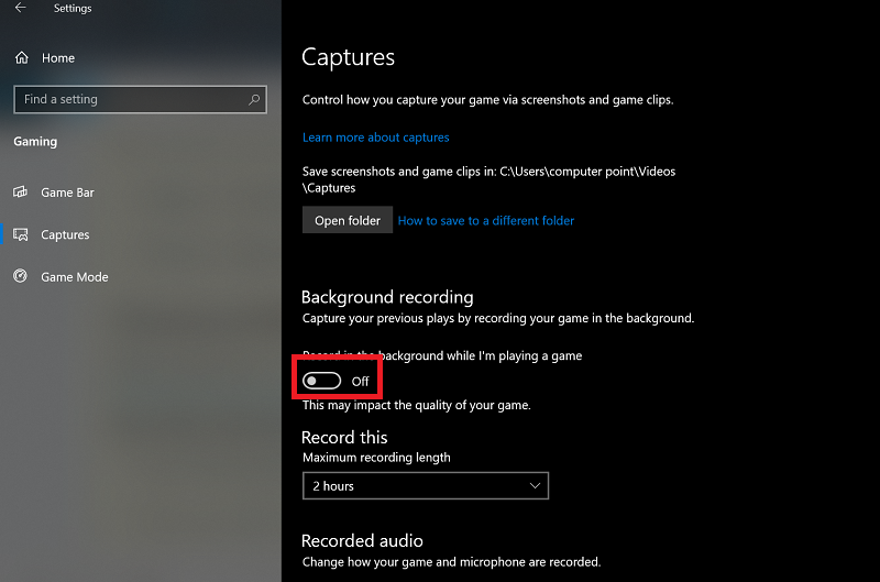 Disable Background Recording
