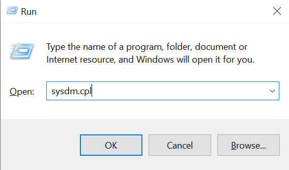 sysdm.cpl command
