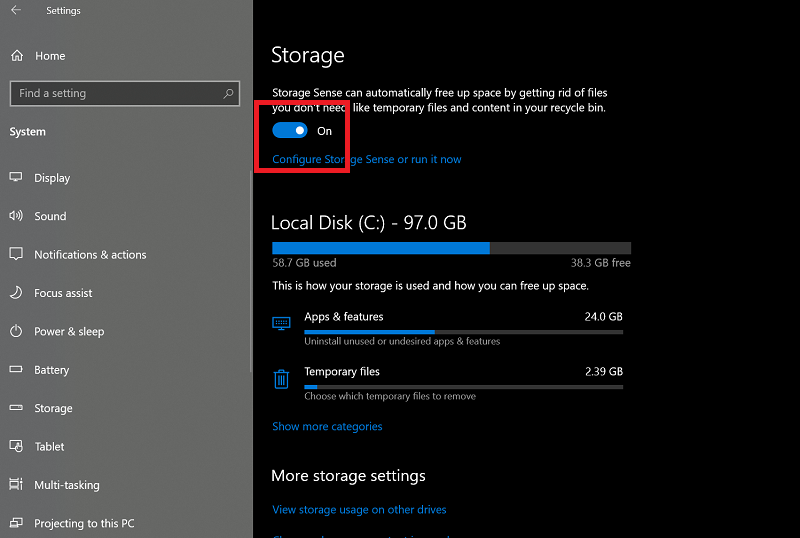 Turn On Storage Sense